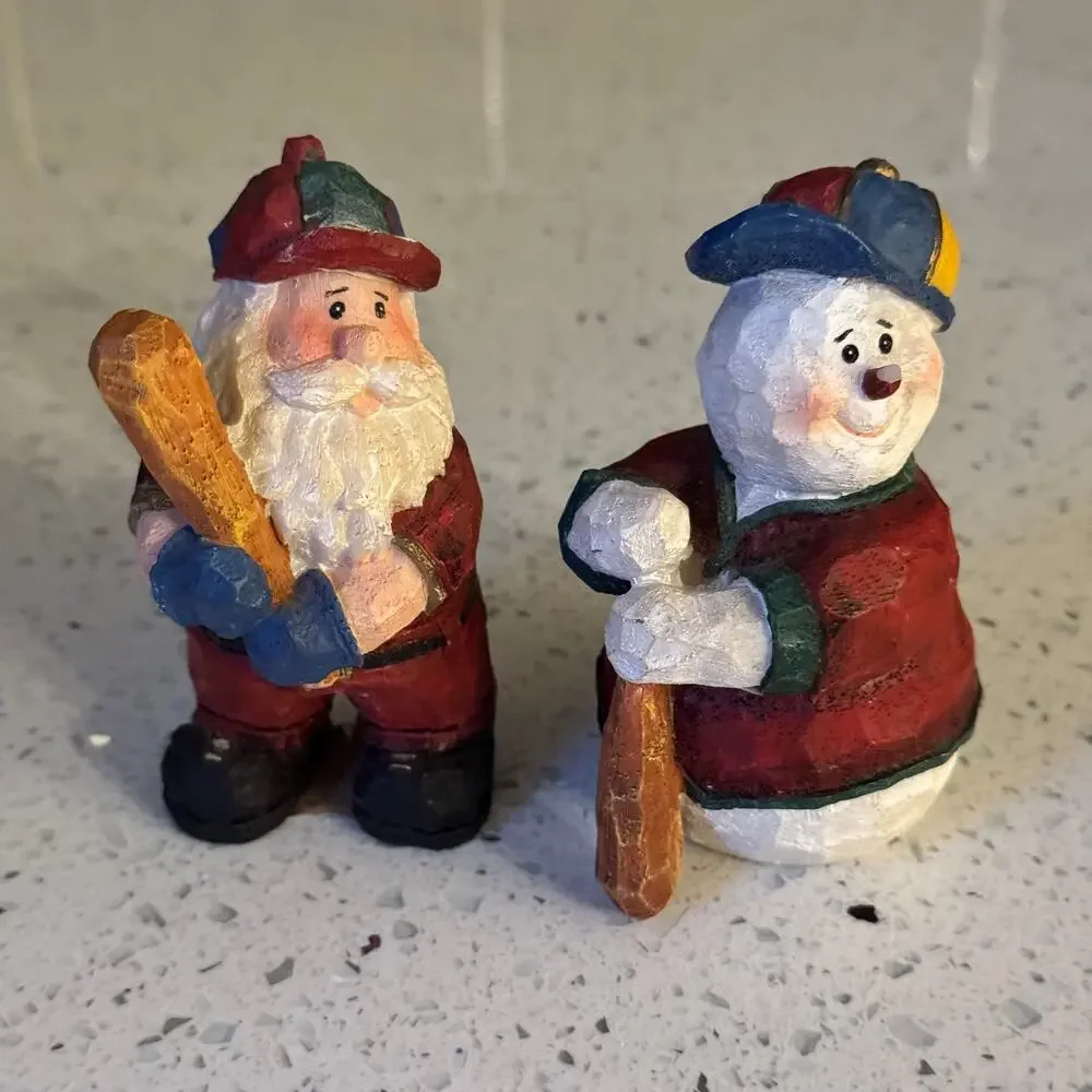 Y2K Vintage Sports Santa Frosty Baseball Christmas Figurines Bat Cap Uniform